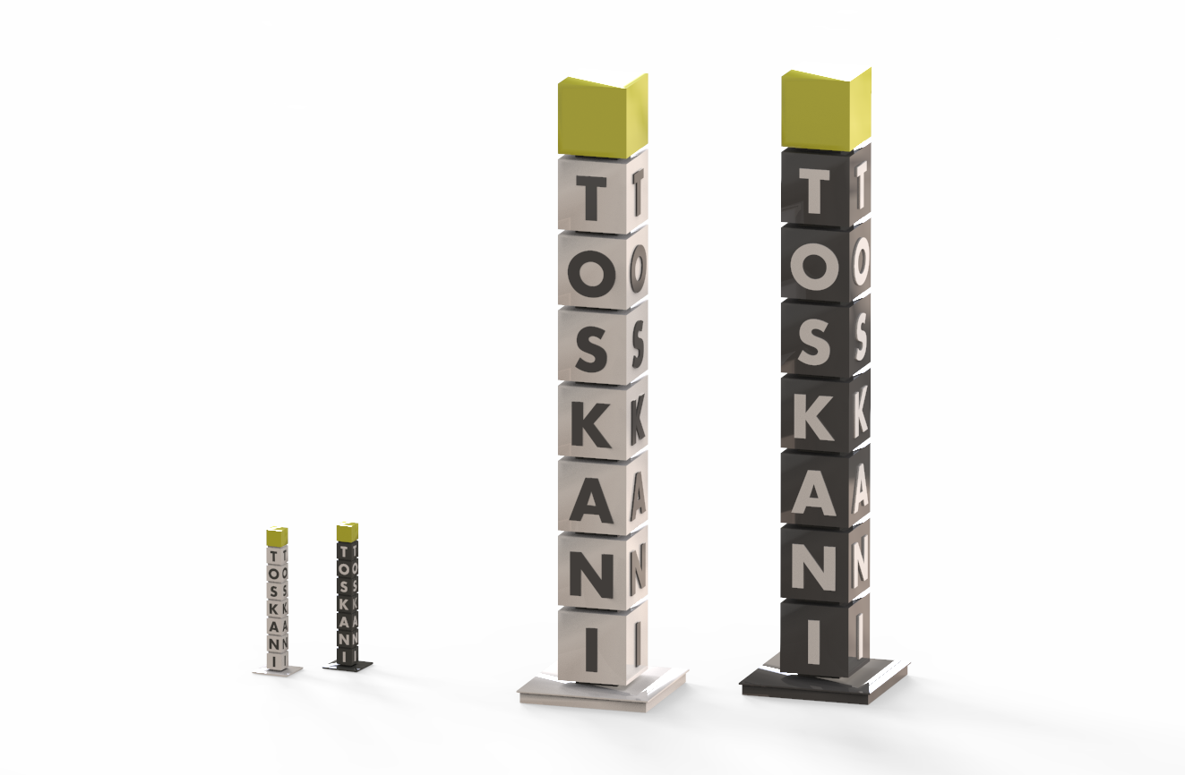 Mini Totem Säule, weiß mit schwarzem Logo